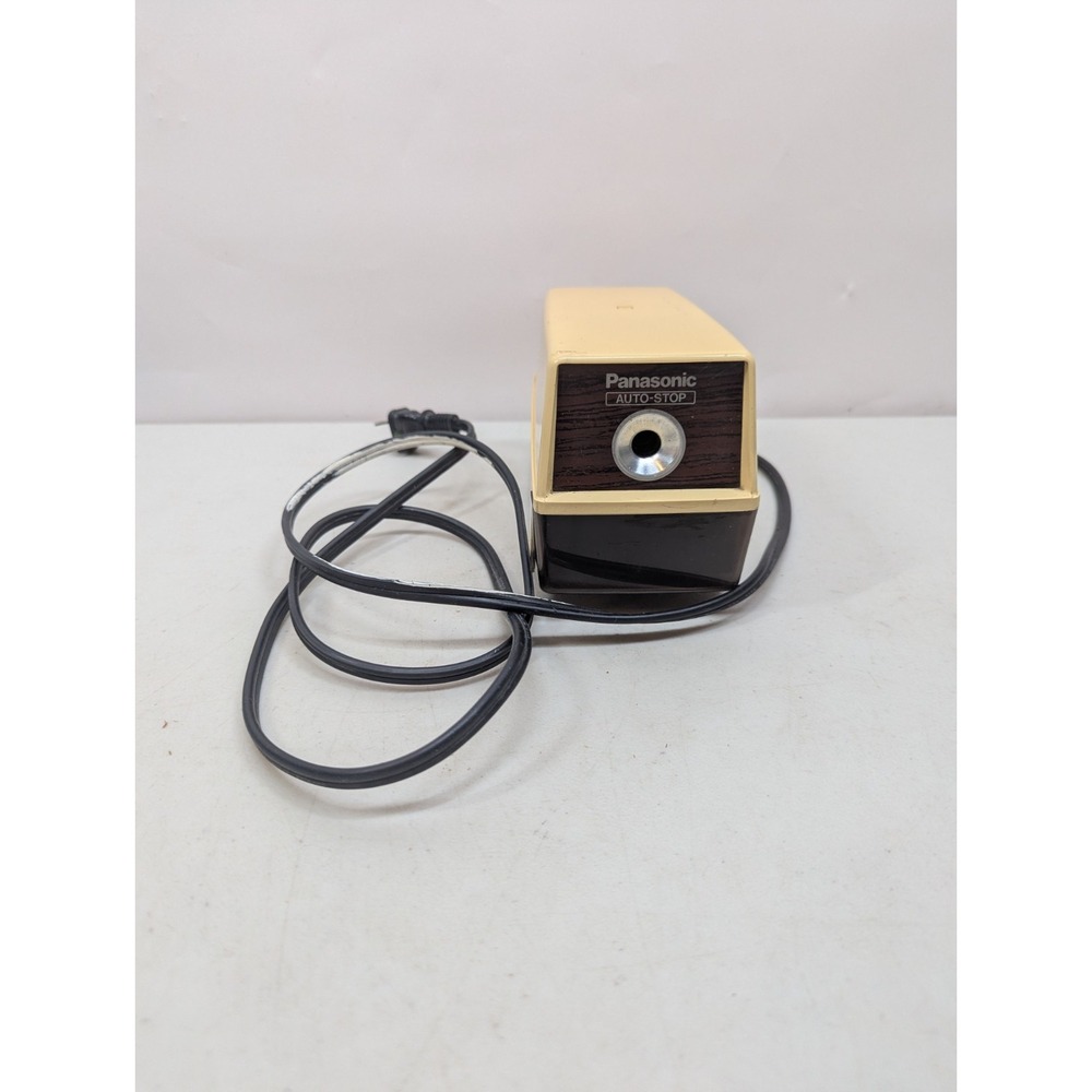 Panasonic Auto-Stop KP-100 Pencil Sharpener Wood Grain Japan Tested Vtg *Read